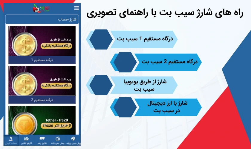 راه های شارژ حساب در سیب بت